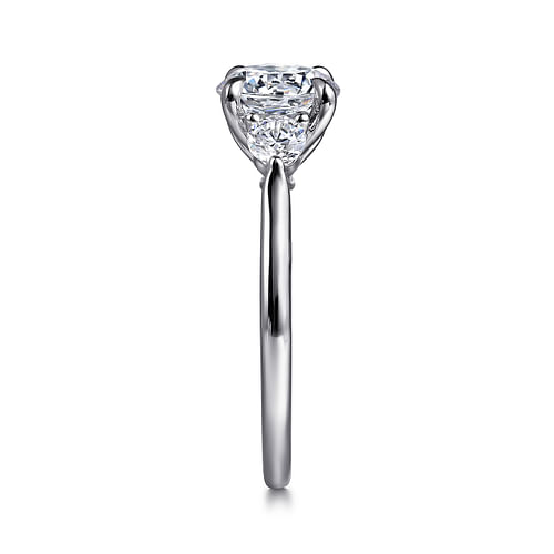 14K White Gold Round Three Stone Lotus Diamond Engagement Ring