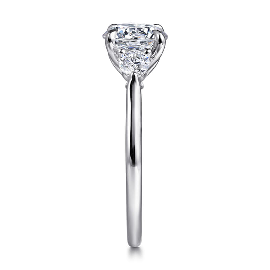 14K White Gold Round Three Stone Lotus Diamond Engagement Ring angle 5