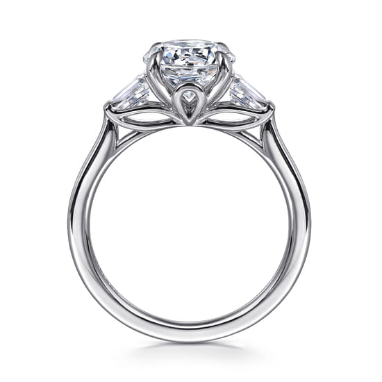 14K White Gold Round Three Stone Lotus Diamond Engagement Ring angle 2