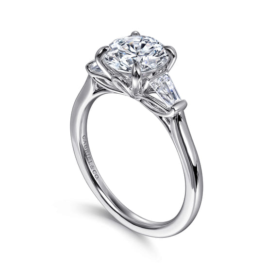 14K White Gold Round Three Stone Lotus Diamond Engagement Ring angle 3