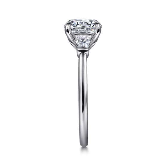 14K White Gold Round Three Stone Lotus Diamond Engagement Ring angle 5