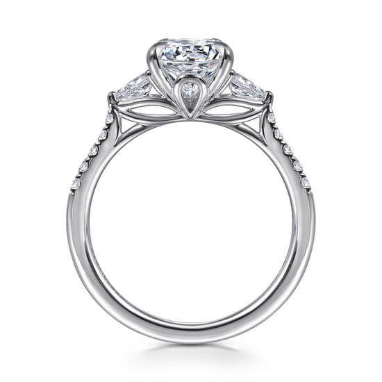 14K White Gold Round Three Stone Lotus Diamond Engagement Ring angle 2