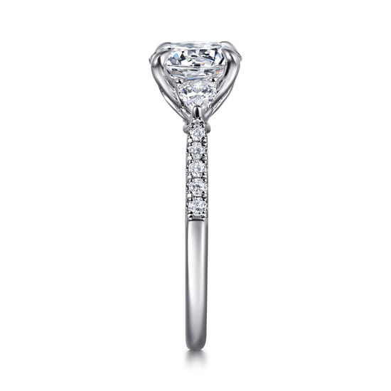 14K White Gold Round Three Stone Lotus Diamond Engagement Ring angle 5