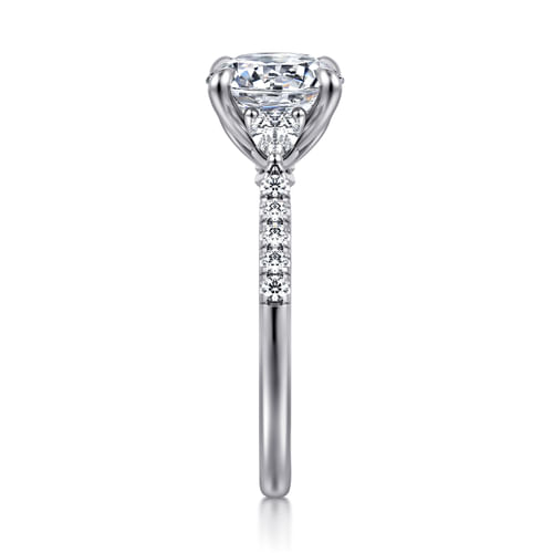 14K White Gold Round Three Stone Lotus Diamond Engagement Ring