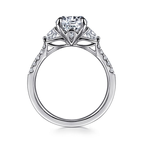 14K White Gold Round Three Stone Lotus Diamond Engagement Ring