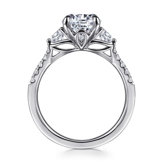 14K White Gold Round Three Stone Lotus Diamond Engagement Ring angle 2