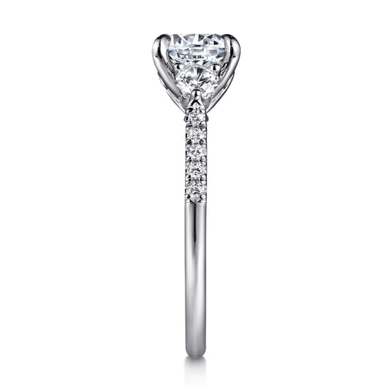 14K White Gold Round Three Stone Lotus Diamond Engagement Ring angle 5