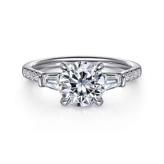 Gabriel - 14K White Gold Round Three Stone Lotus Diamond Engagement Ring