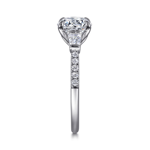 14K White Gold Round Three Stone Lotus Diamond Engagement Ring