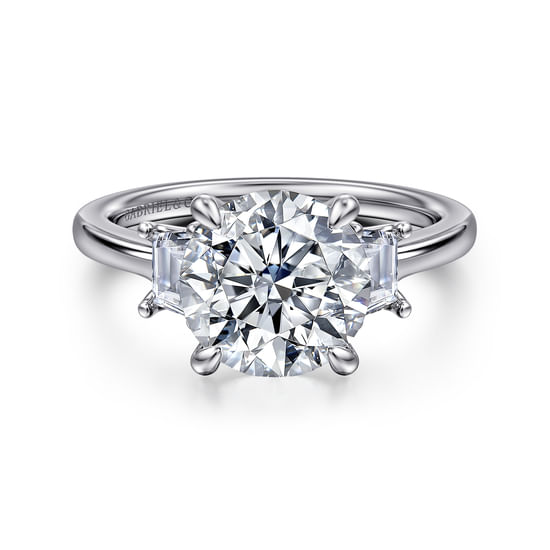 Gabriel - 14K White Gold Round Three Stone Lotus Diamond Engagement Ring
