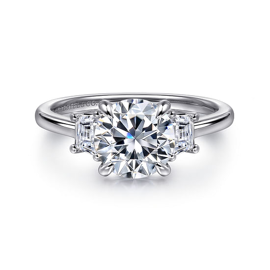Gabriel - 14K White Gold Round Three Stone Lotus Diamond Engagement Ring