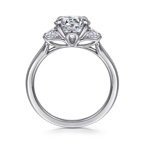14K White Gold Round Three Stone Lotus Diamond Engagement Ring
