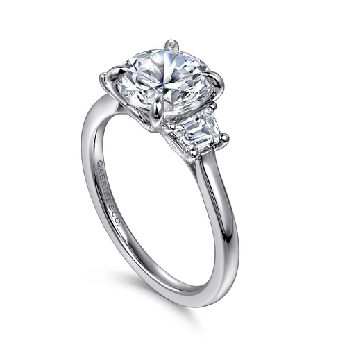14K White Gold Round Three Stone Lotus Diamond Engagement Ring