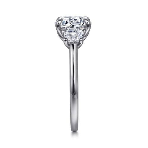 14K White Gold Round Three Stone Lotus Diamond Engagement Ring