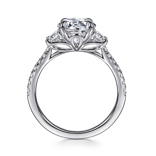 14K White Gold Round Three Stone Lotus Diamond Engagement Ring