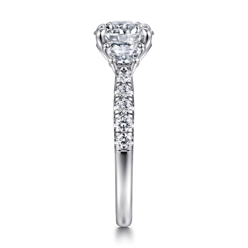 14K White Gold Round Three Stone Lotus Diamond Engagement Ring