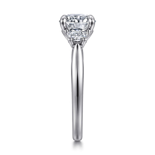 14K White Gold Round Three Stone Lotus Diamond Engagement Ring