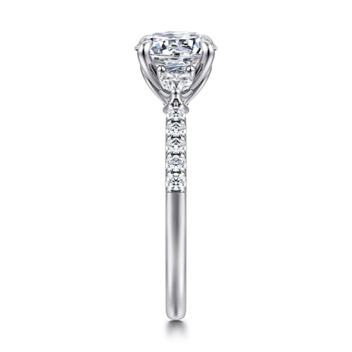 14K White Gold Round Three Stone Lotus Diamond Engagement Ring
