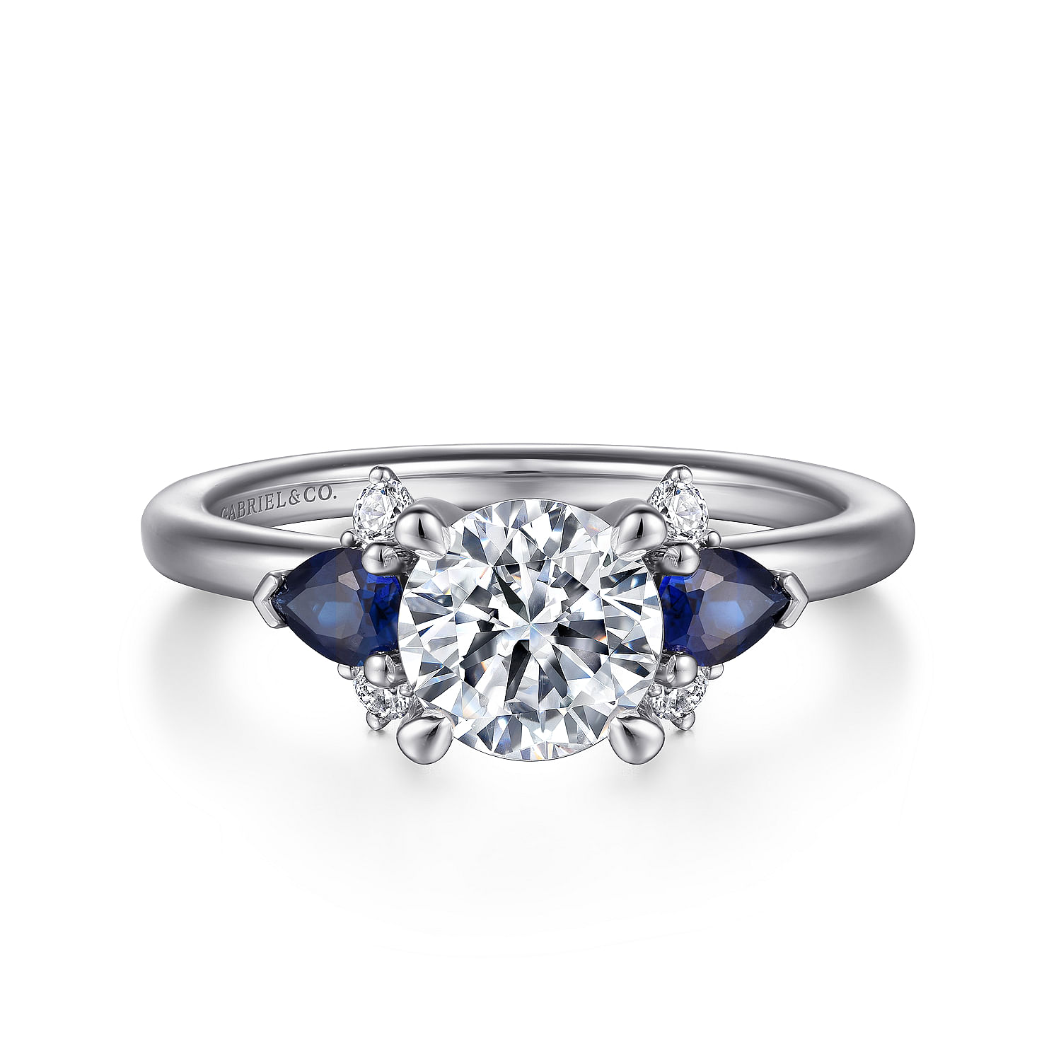 Gabriel - 14K White Gold Round Three Stone Sapphire and Diamond Engagement Ring