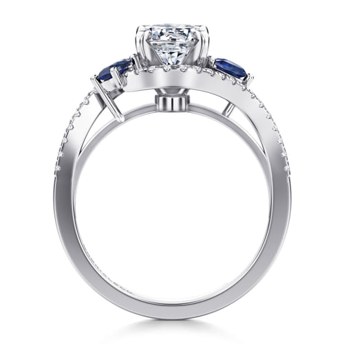 14K White Gold Round Three Stone Sapphire and Diamond Engagement Ring