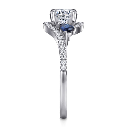 14K White Gold Round Three Stone Sapphire and Diamond Engagement Ring