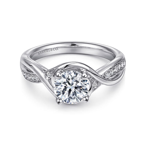 14K White Gold Round Twisted Diamond Channel Set Engagement Ring