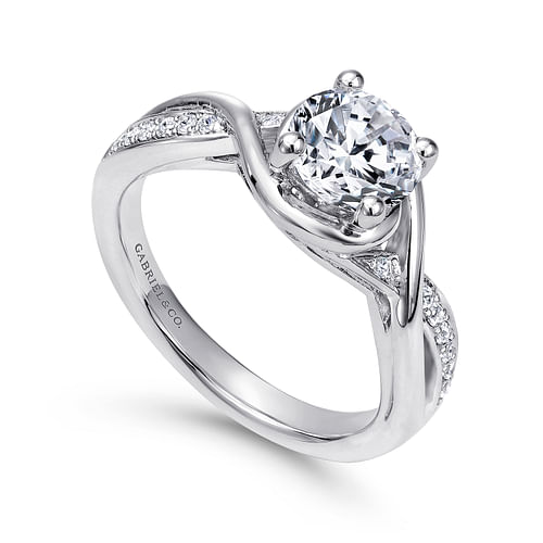 14K White Gold Round Twisted Diamond Channel Set Engagement Ring