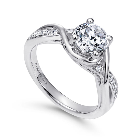14K White Gold Round Twisted Diamond Channel Set Engagement Ring angle 3