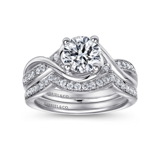 14K White Gold Round Twisted Diamond Channel Set Engagement Ring angle 4