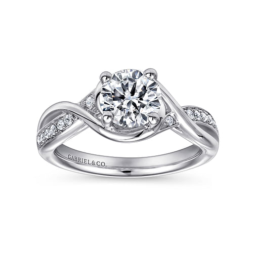 14K White Gold Round Twisted Diamond Channel Set Engagement Ring