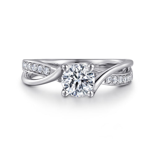 14K White Gold Round Twisted Diamond Engagement Ring