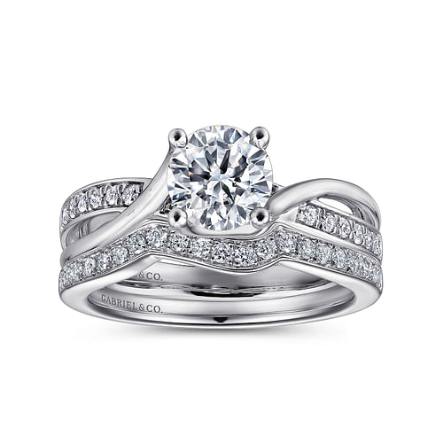 14K White Gold Round Twisted Diamond Engagement Ring