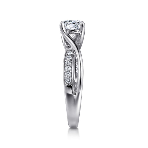 14K White Gold Round Twisted Diamond Engagement Ring