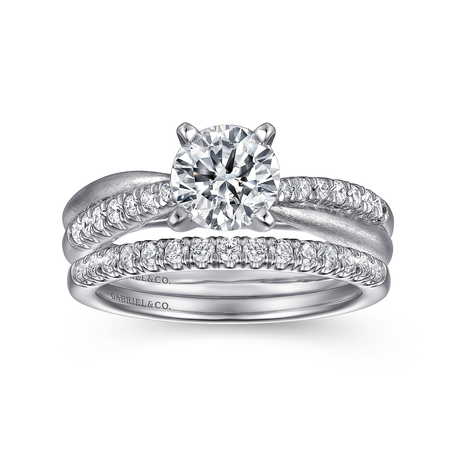 14K White Gold Round Twisted Diamond Engagement Ring