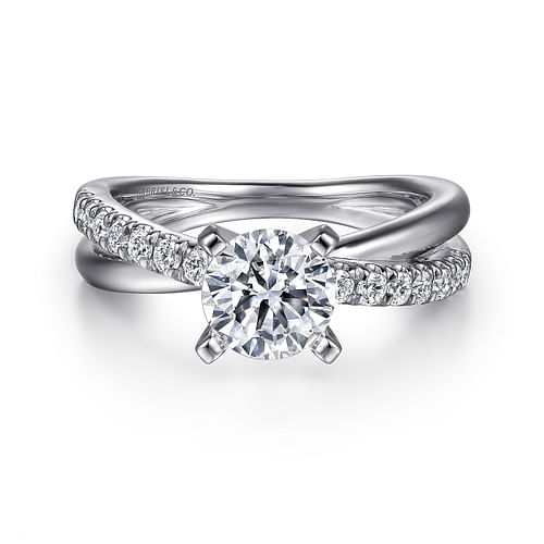 14K White Gold Round Twisted Diamond Engagement Ring