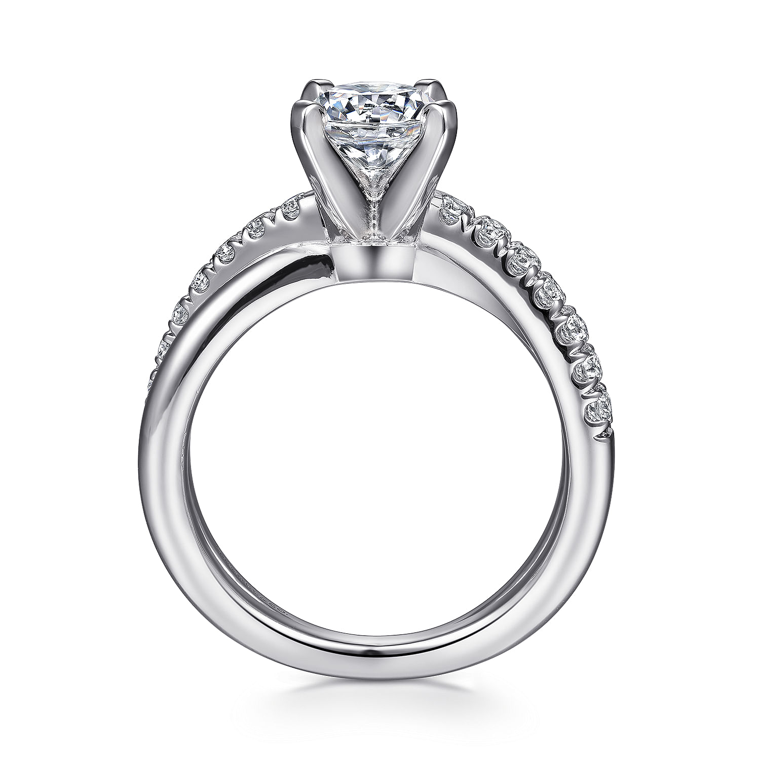14K White Gold Round Twisted Diamond Engagement Ring
