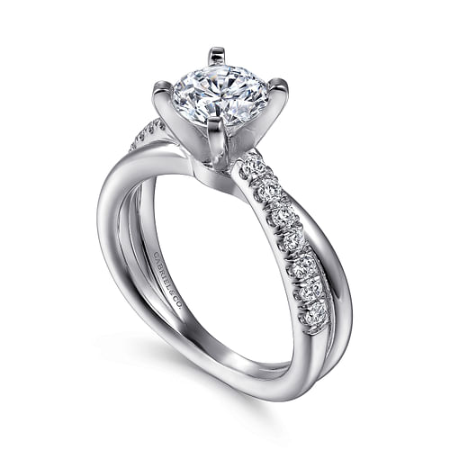 14K White Gold Round Twisted Diamond Engagement Ring