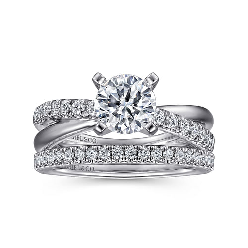 14K White Gold Round Twisted Diamond Engagement Ring