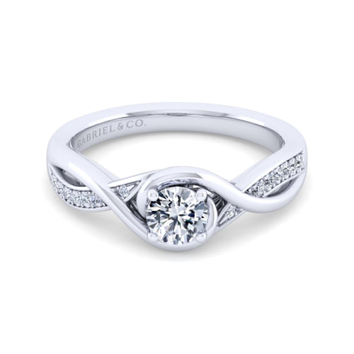 14K White Gold Round Twisted Diamond Engagement Ring
