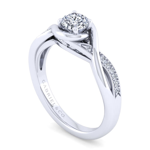 14K White Gold Round Twisted Diamond Engagement Ring