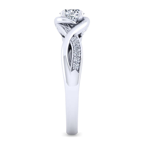 14K White Gold Round Twisted Diamond Engagement Ring