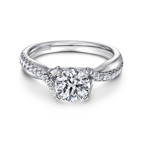 14K White Gold Round Twisted Diamond Engagement Ring