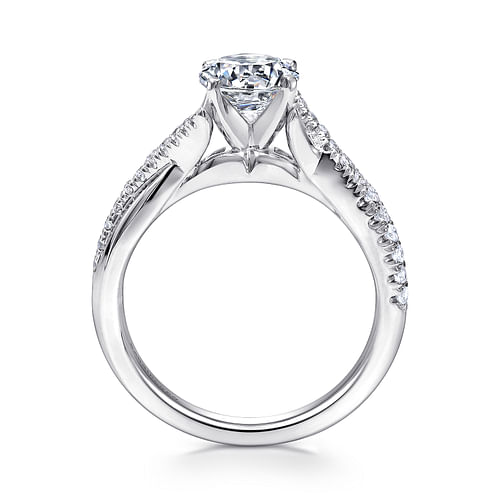 14K White Gold Round Twisted Diamond Engagement Ring