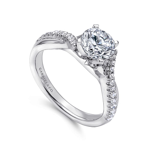 14K White Gold Round Twisted Diamond Engagement Ring