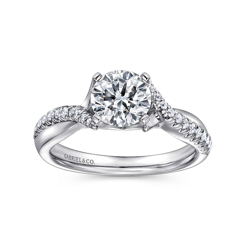 14K White Gold Round Twisted Diamond Engagement Ring