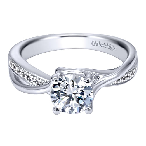 14K White Gold Round Twisted Diamond Engagement Ring