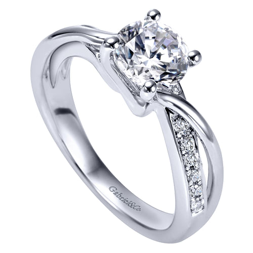 14K White Gold Round Twisted Diamond Engagement Ring