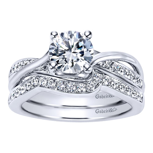 14K White Gold Round Twisted Diamond Engagement Ring