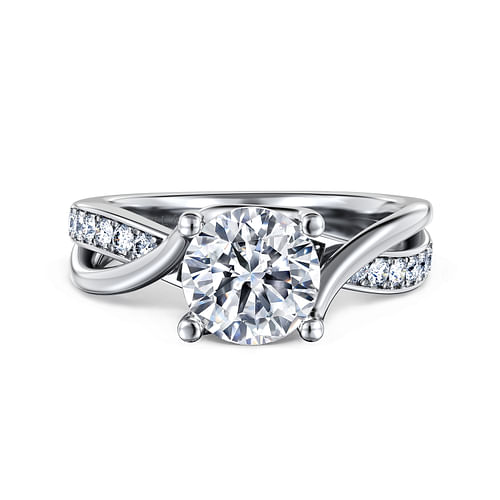 14K White Gold Round Twisted Diamond Engagement Ring