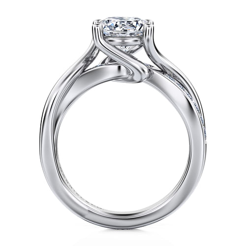 14K White Gold Round Twisted Diamond Engagement Ring